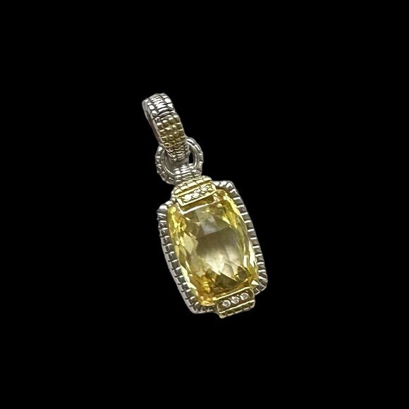 Judith Ripka JR Two Sterling Silver 18K Gold Canary Quartz Diamond Pendant - Picture 4 of 12